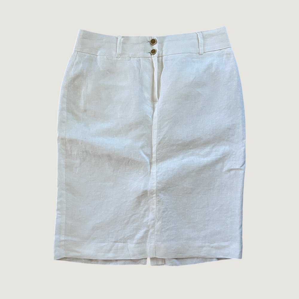 Banana Republic Womens White Linen Pencil Skirt 6 Preppy Coastal Career Lined
